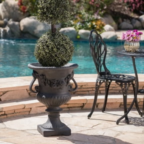 Outdoor Decorative Urn Planter, 24 Inch Lightweight Concrete Garden Pot for Patio, Rose Angel Carved Double Ears