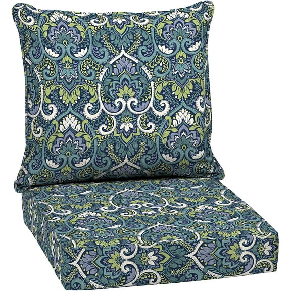 Outdoor Deep Seat Cushion Set, 24 in x 24 in, Weather-Proof, Rain-Proof, Fade Resistant Patio Cushion for Chair, Sofa, and Couch Sapphire Aurora Blue Damask