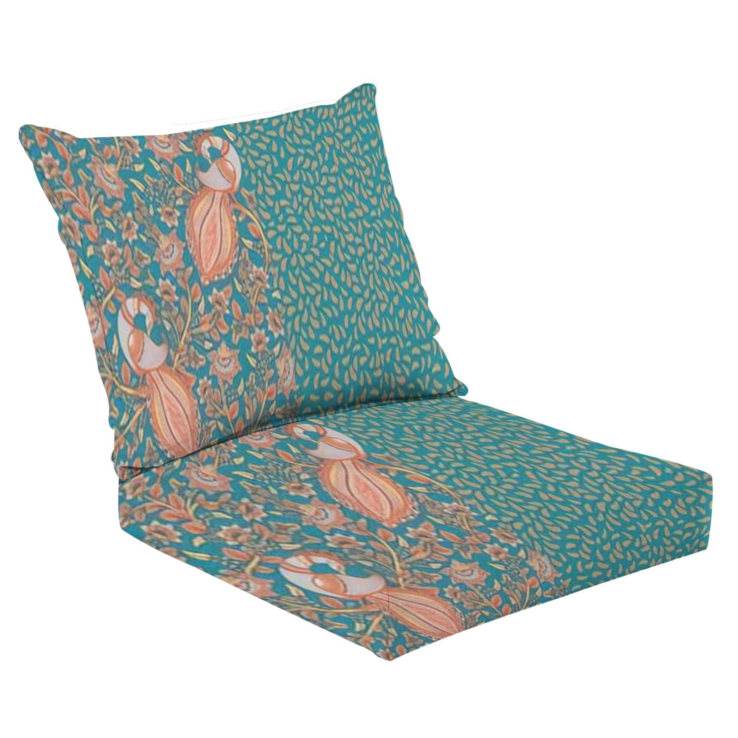 Outdoor Deep Seat Cushion Set 24" x 24" Floral seamless peacocks