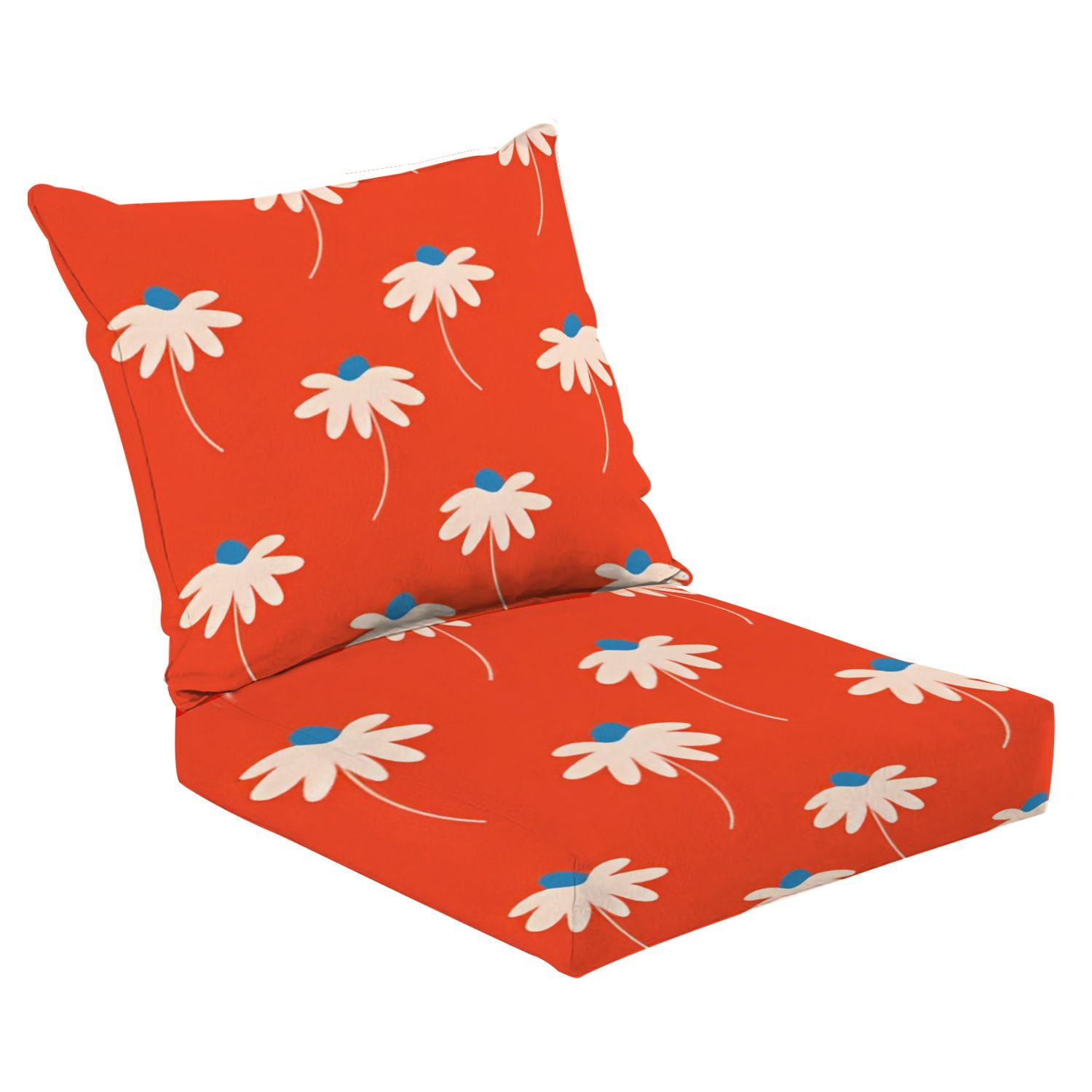 Outdoor Deep Seat Cushion Set 24" x 24" red cream groovy vintage retro floral seamless pattern