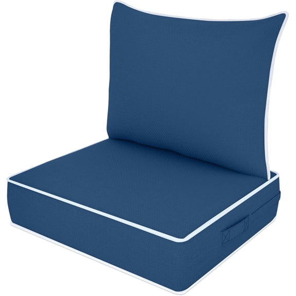 Outdoor Deep Seat Cushion Set, Fade Resistant Patio Chair Cushions, 24x24x6 Inch Patio Sofa Furniture Pad with Removable Cushion Covers (Navy Blue+White Side, 24''Lx24''Wx6''H-1pcs Set)