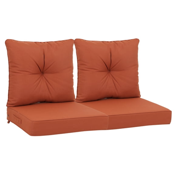 Outdoor Deep Seat Cushions Set of 2, 24 x 24 x 4 Inch Waterproof Patio Chair Cushions with Removable Covers, Fade Resistant Replacement Cushions with Ties & Handles - Red