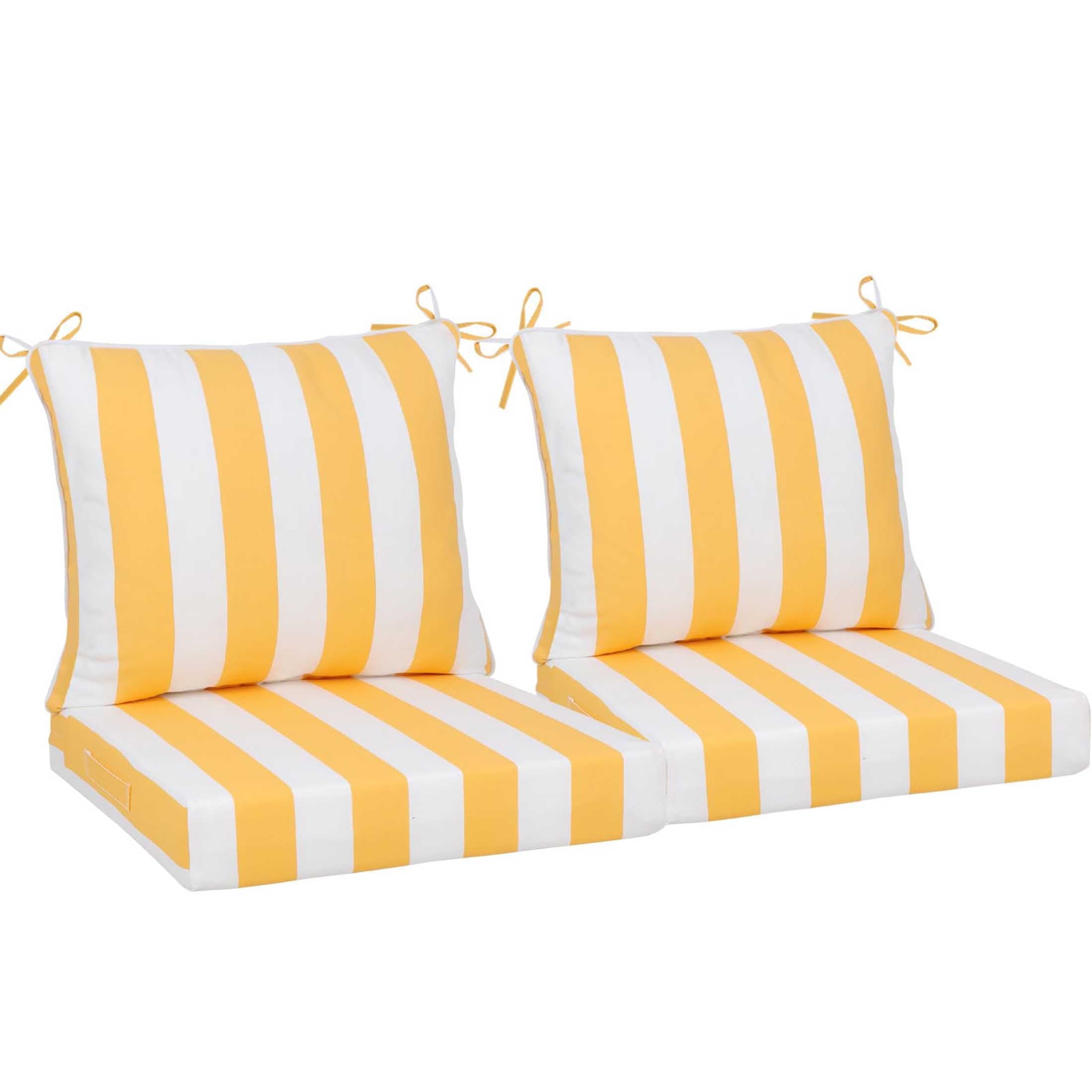 Outdoor Deep Seat Cushions Set of 2 – 24x24 Inch Waterproof Patio Cushions with Removable Covers, Fade-Resistant & Adjustable Straps for Sofa, Chair, Couch – Machine Washable Furniture Cushions