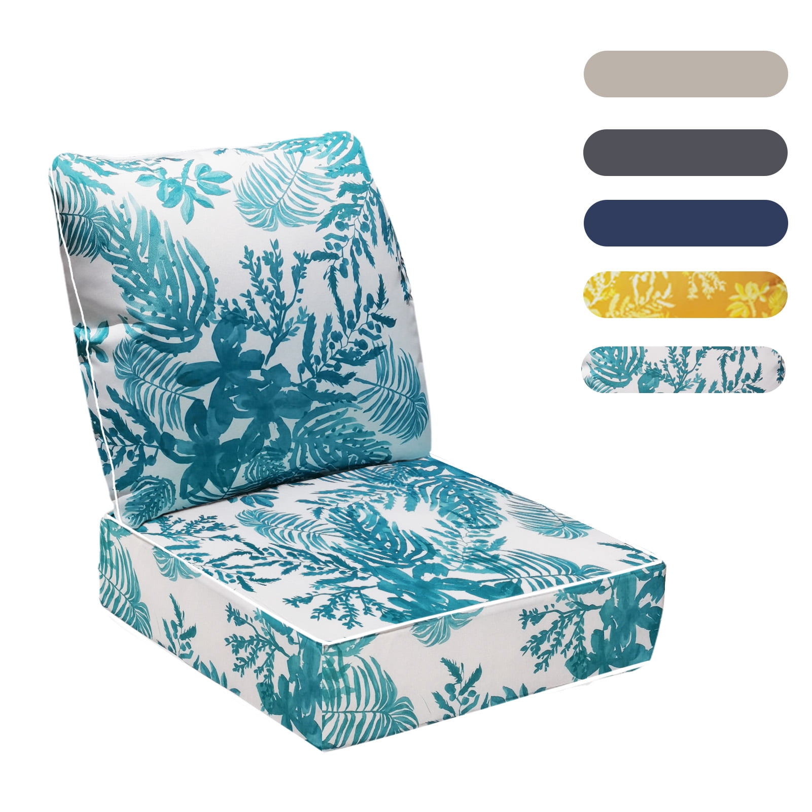 Outdoor Deep Seat Cushions Set, 24x24x6 inch, Fade Resistant, Waterproof Patio Chair Cushion with Backrest(Blue Enchantress)