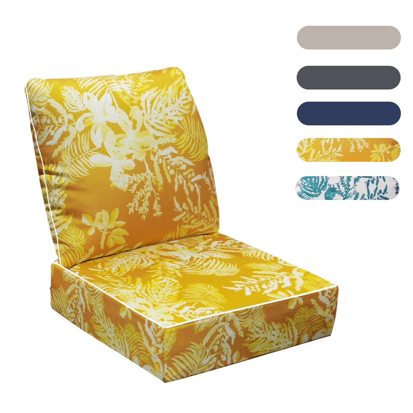 Outdoor Deep Seat Cushions Set, 24x24x6 inch, Fade Resistant, Waterproof Patio Chair Cushion with Backrest(Cream Blooms)