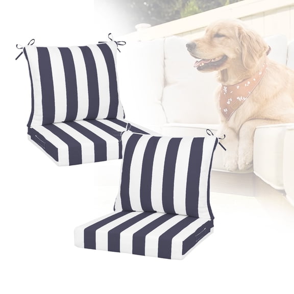 Outdoor Deep Seat Cushions Set, 24x24x4.3 inch, Fade Resistant, Waterproof Patio Chair Cushion with Backrest(navy white)