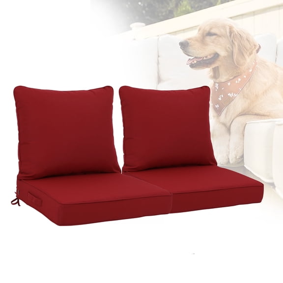 Outdoor Deep Seat Cushions Set, 24x24x4.3 inch, Fade Resistant, Waterproof Patio Chair Cushion with Backrest(red)