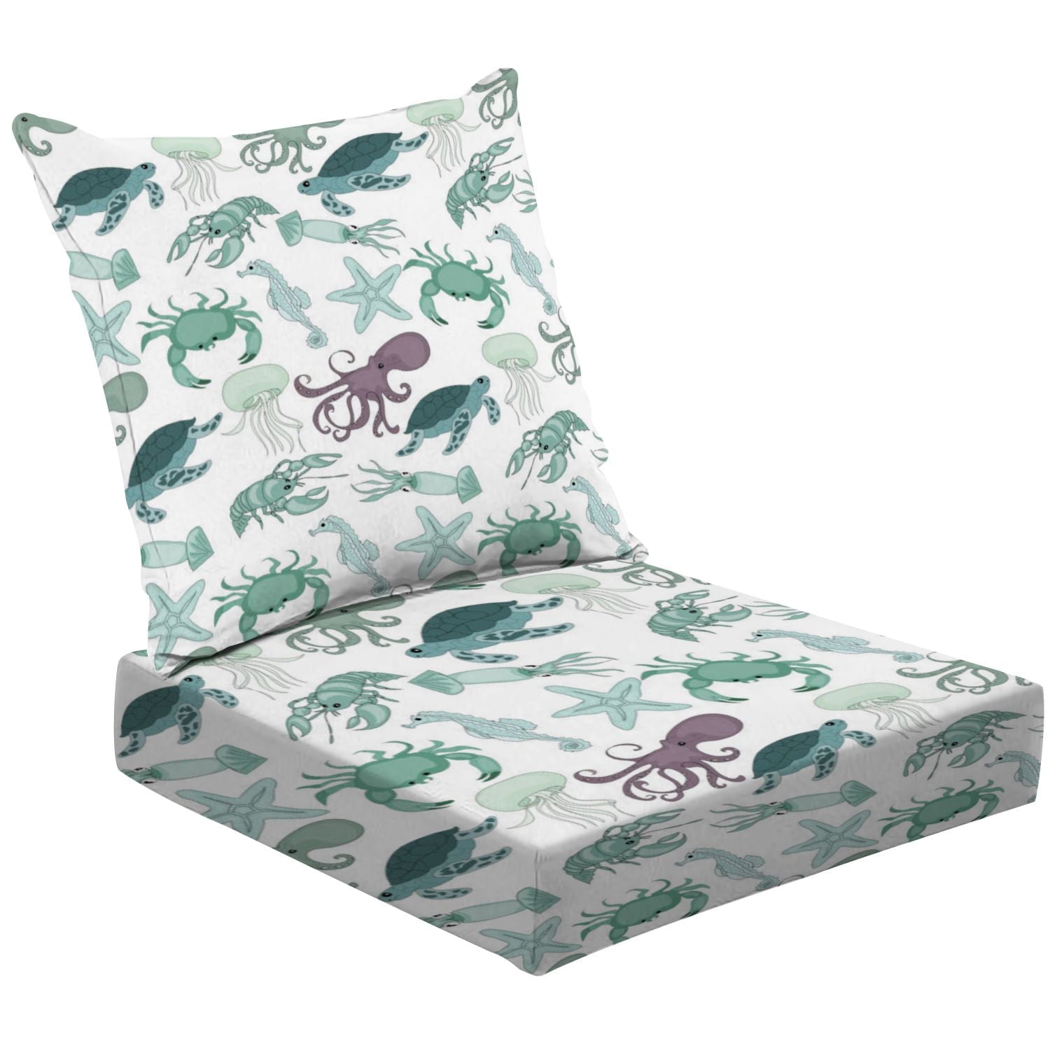 Outdoor Deep Seat Cushions Set Nautical seamless pattern set sea animals Poolside Patio Lounge Chair Cushions for Furniture Replacement Seating Chair