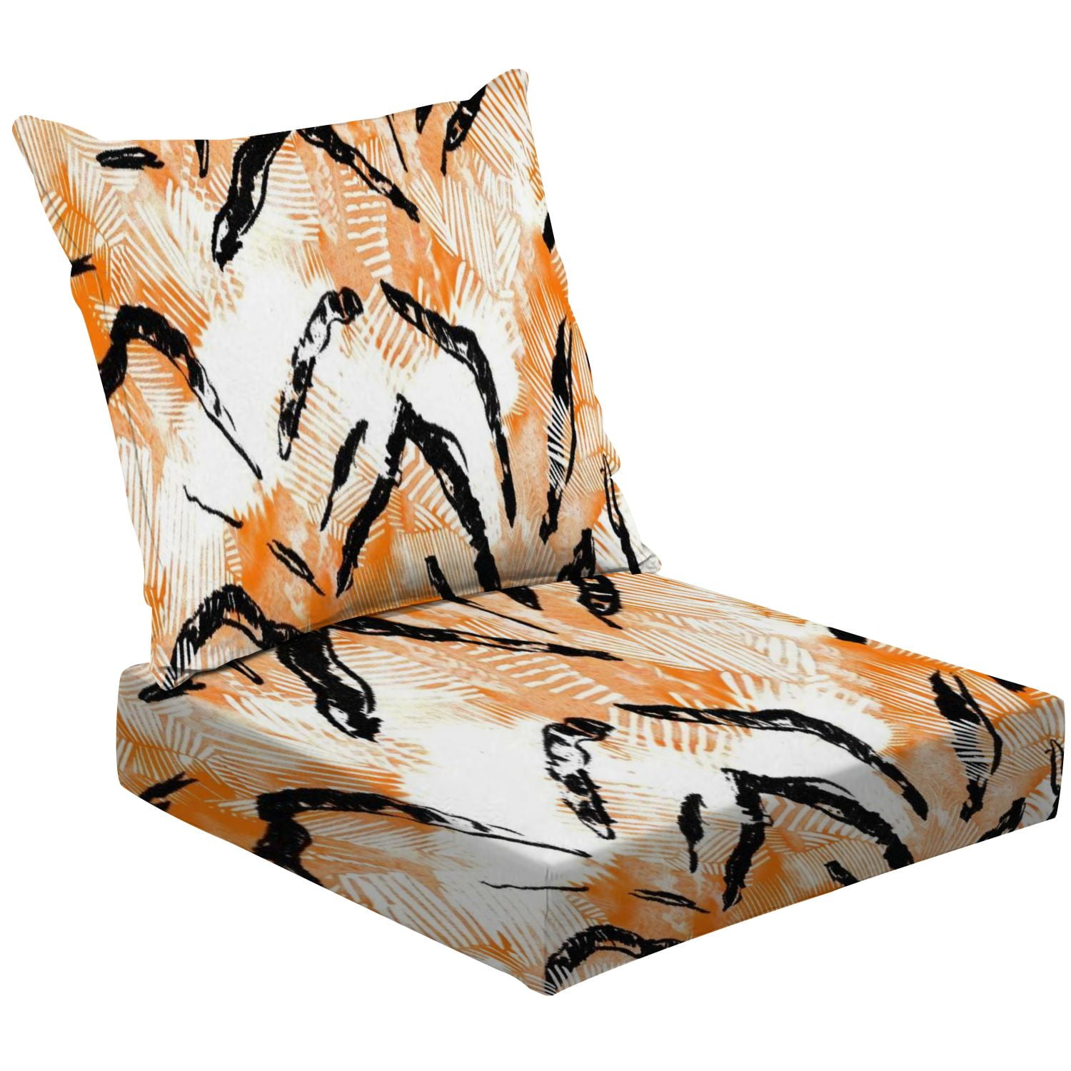 Outdoor Deep Seat Cushions Set Print Textile White Art Pattern Yellow ...