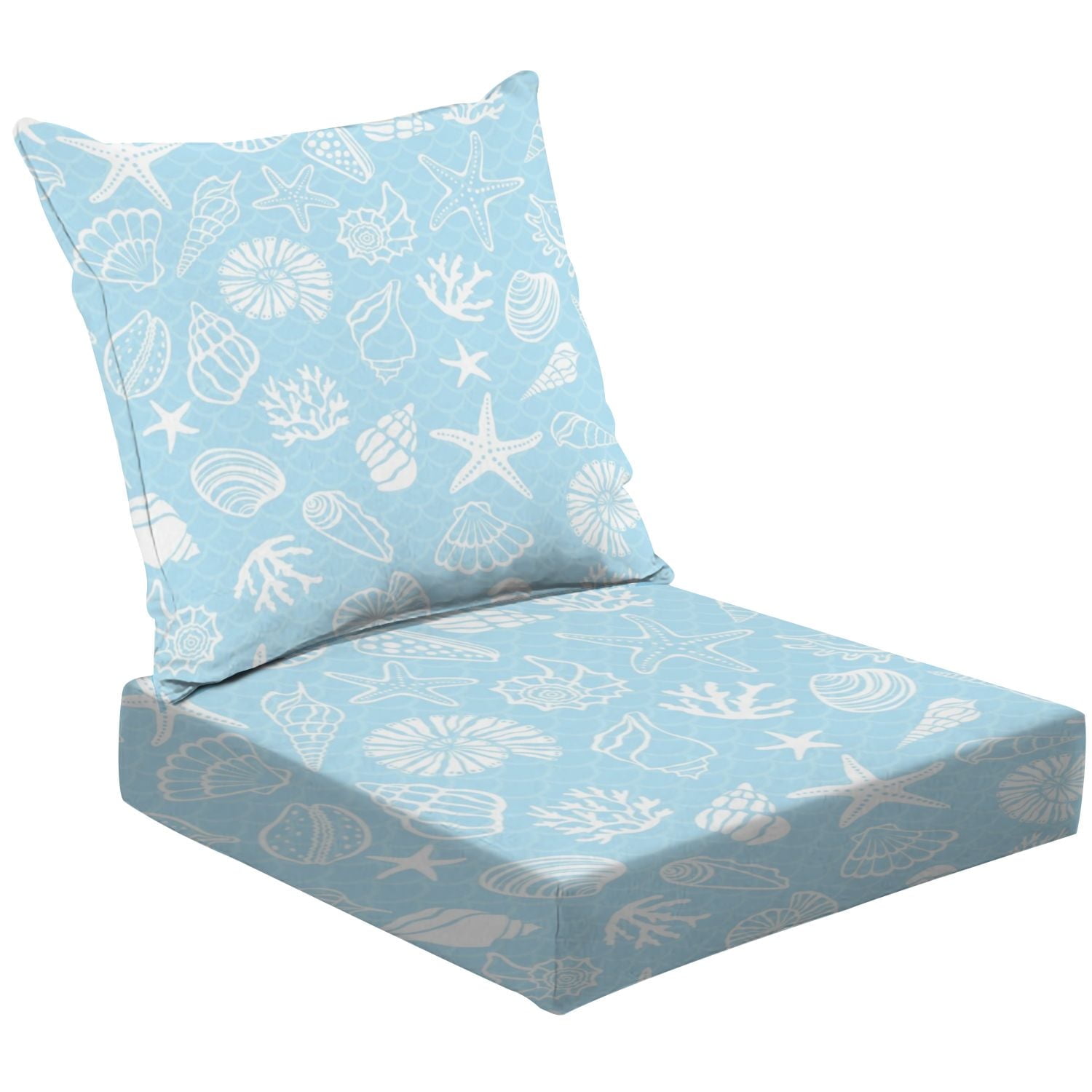 Outdoor Deep Seat Cushions Set Seashells corals starfish seamless pattern Poolside Patio Lounge Chair Cushions for Furniture Replacement Seating Chair Cushions Walmart