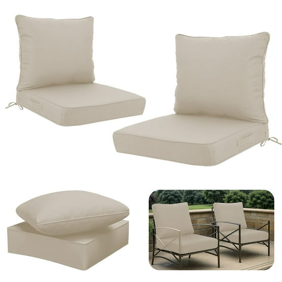 Outdoor Deep Seat Patio Cushion Set, 24x24x4.3 in, Waterproof Fade-Resistant Patio Furniture Cushions with Backrest, Removable Covers(Beige)