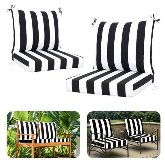 Outdoor Deep Seat Patio Cushion Set, 24x24x4.3 in, Waterproof Fade-Resistant Patio Furniture Cushions with Backrest, Removable Covers(Black white)