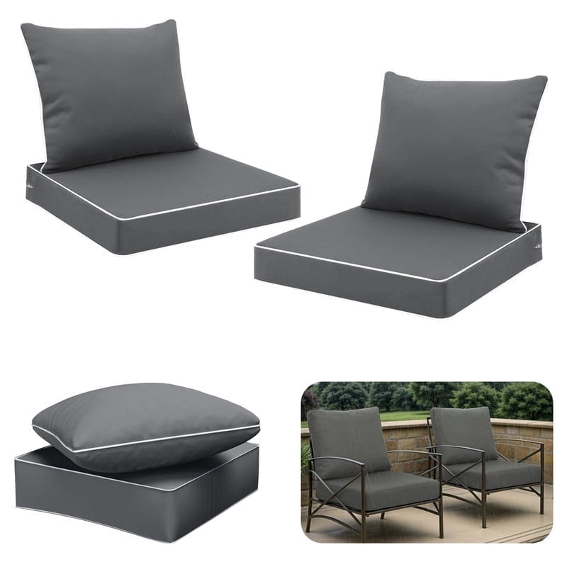 Outdoor Deep Seat Patio Cushion Set, 24x24x4.3 in, Waterproof Fade ...