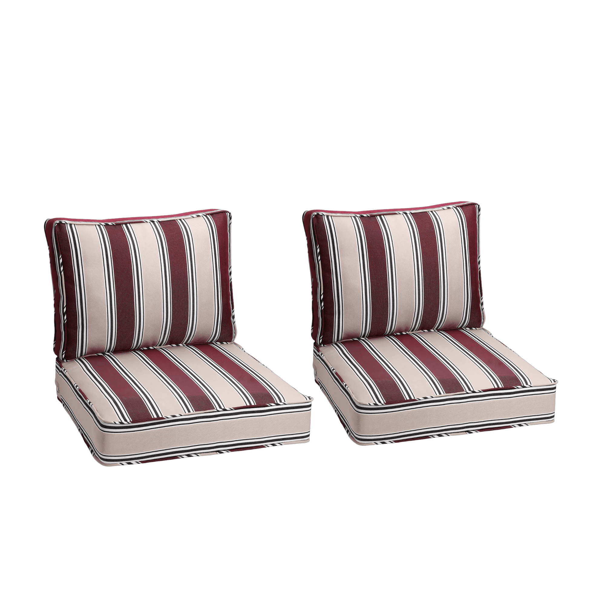 Outdoor Deep Seating Cushion Set, 24" x 24", Waterproof & Fade Resistant Patio Furniture Cushions with Handle, Deep Seat and Back Cushion for Chair and Sofa (2, Red Stripe)