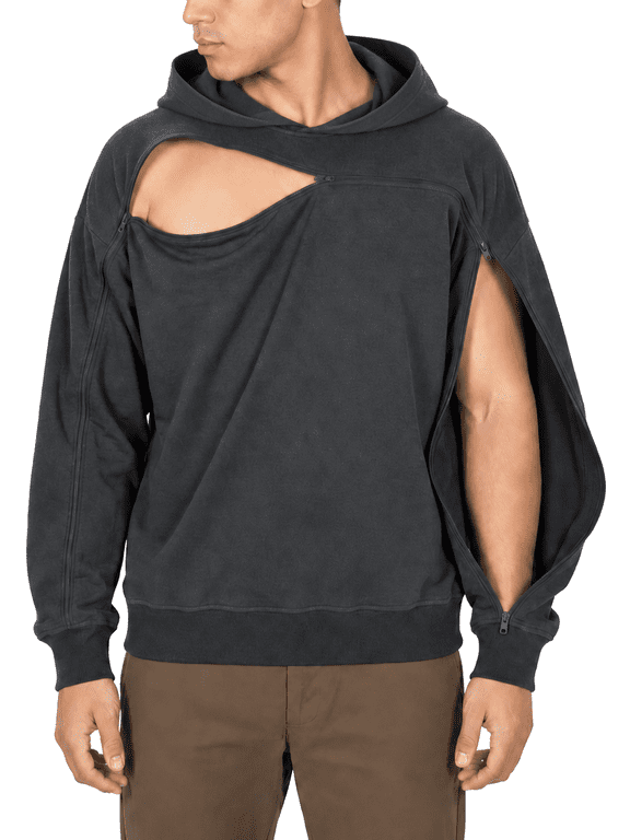 Unisex Cotton Pullover Hoodie, Arm & Chest Zipper Access for Dialysis, Chemo & Infusion, Gray, 3XL
