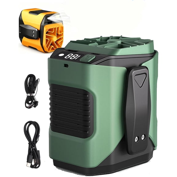 Outdoor Digital Display Waist Fan, Shirt Fans That Blow Cold Air (Green) | Hands Free LED Light Belt Clip Fan with Multi Speed Adjustable Air Flows, Hip Clip Fan for Outdoor Work Camping Travel