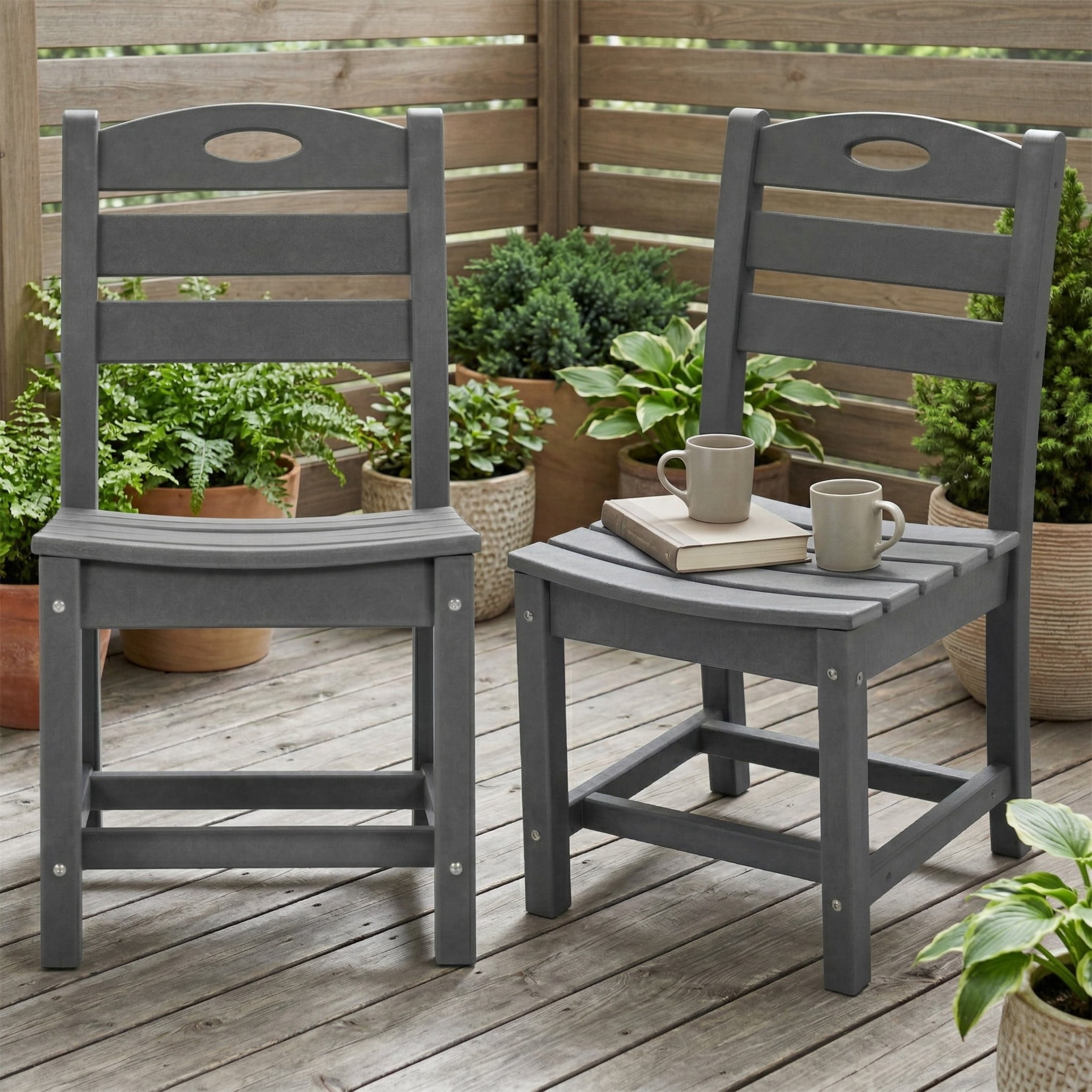 Outdoor Dining Chair, 2 Pack Armless Chair for Garden Balcony Backyard, Gray