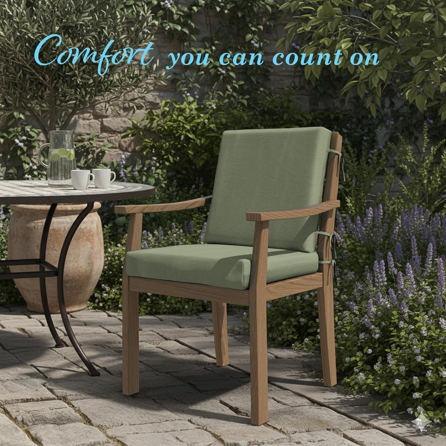 Outdoor Dining Chair Cushion 20x40 Inch Premium Memory Foam Spa Blue
