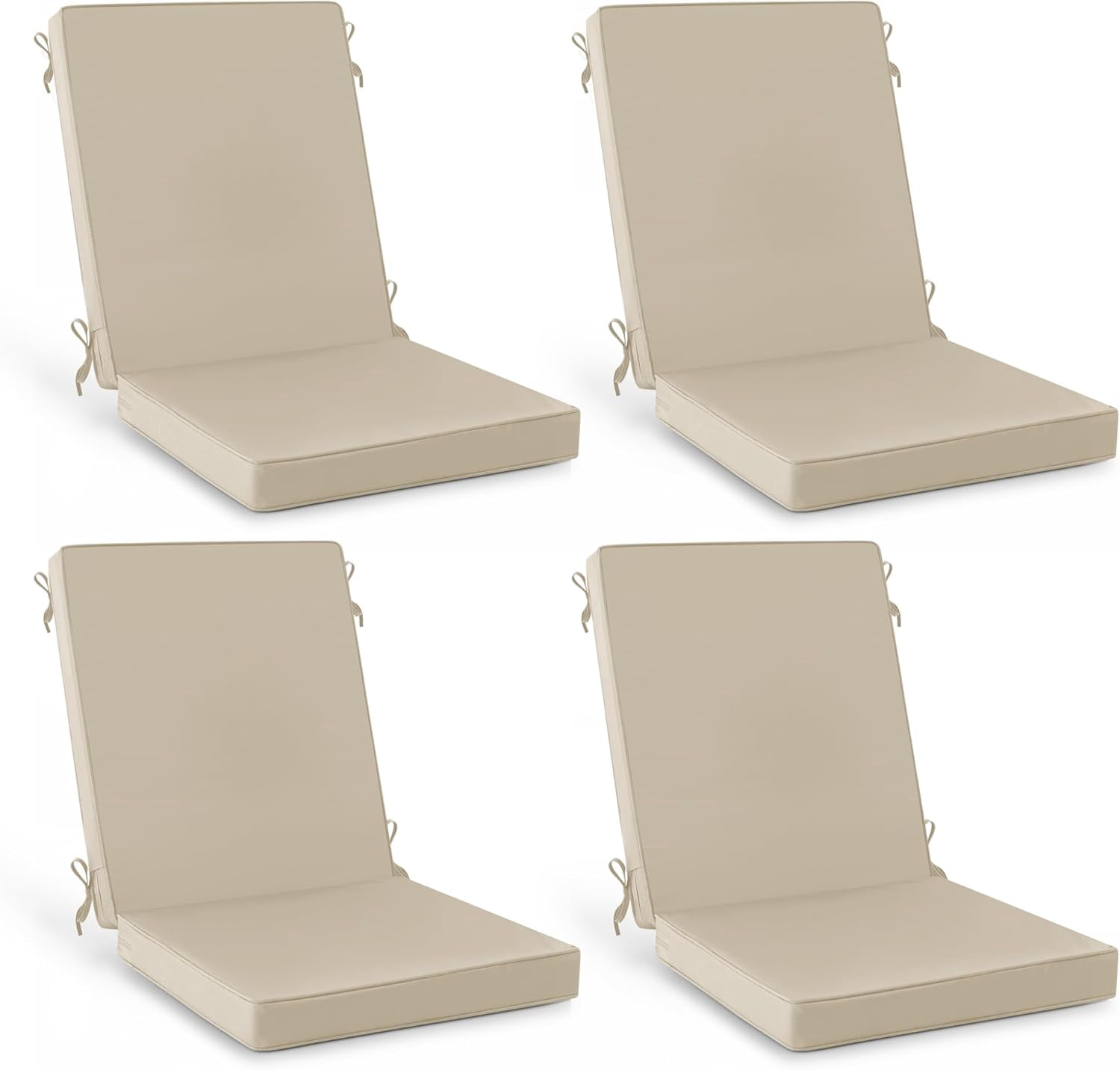 Outdoor Dining Chair Cushions 4 Pack, Water Resistant High Back Patio Seat Cushion Set with Ties, Removable Covers, Non-Slip Bottom for Garden Lawn Patio Furniture, 44 x 20 Inch, Cream