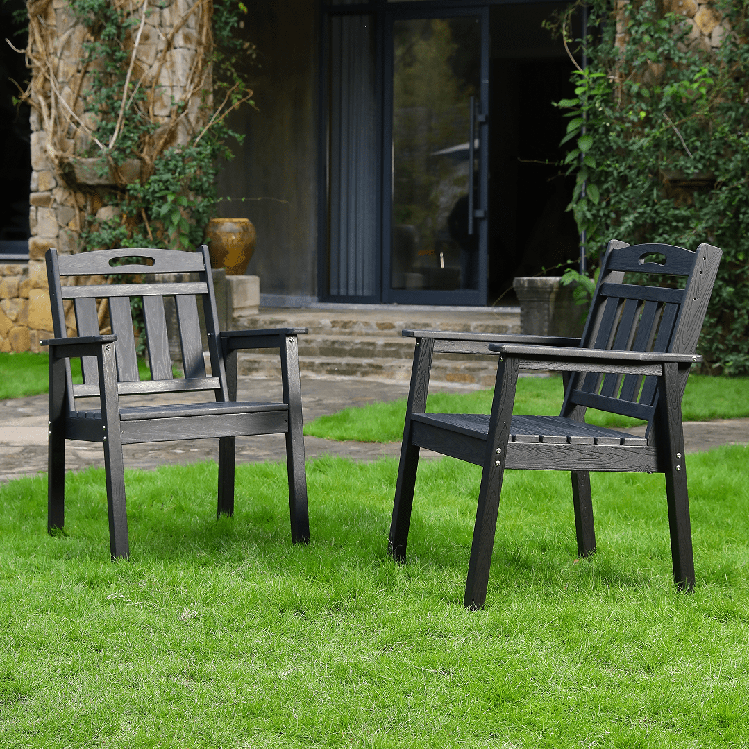 Outdoor Dining Chair, Practical Leisure Seat for Garden Backyard Patio Daily Use, Black Vertical Backrest
