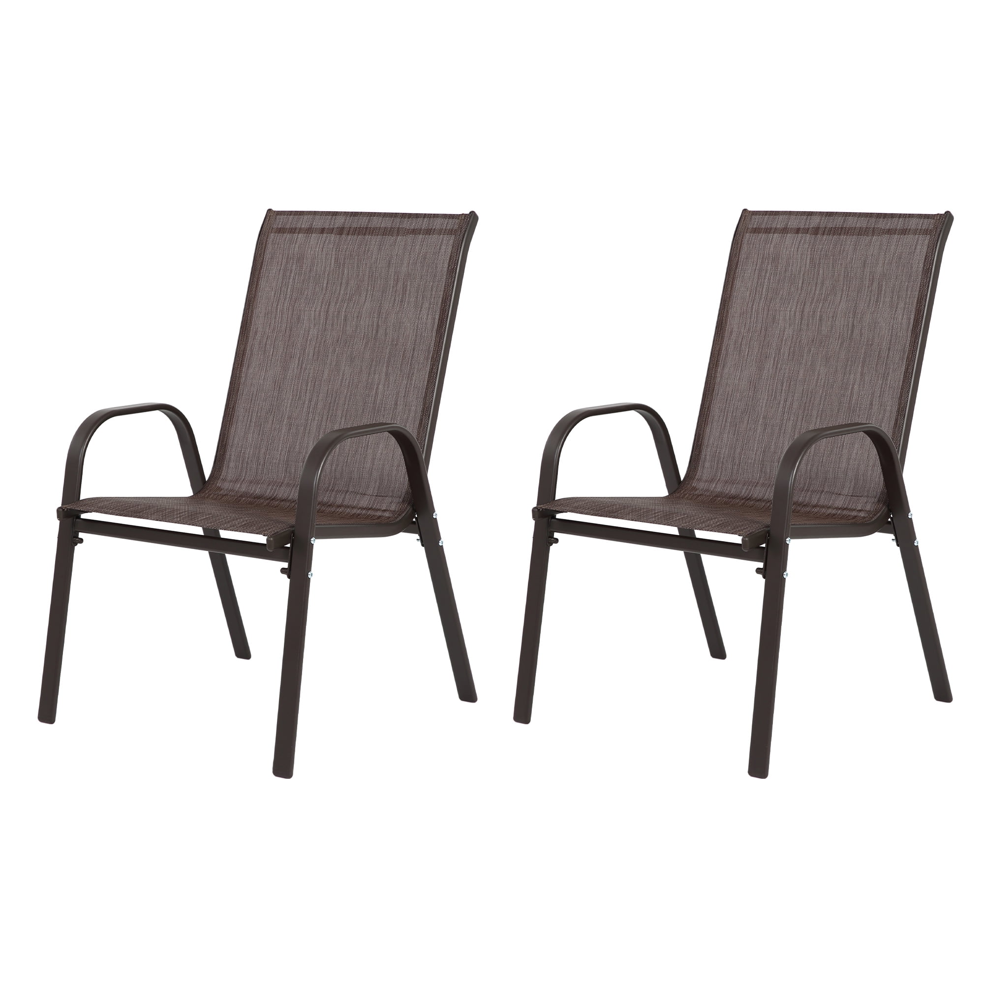 Outdoor Dining Chair Set of 2, All-Weather Patio Dining Chair with High Backrest and Metal Frame, Indoor Outdoor Chairs for Bistro, Deck, Backyard, Porch,Brown