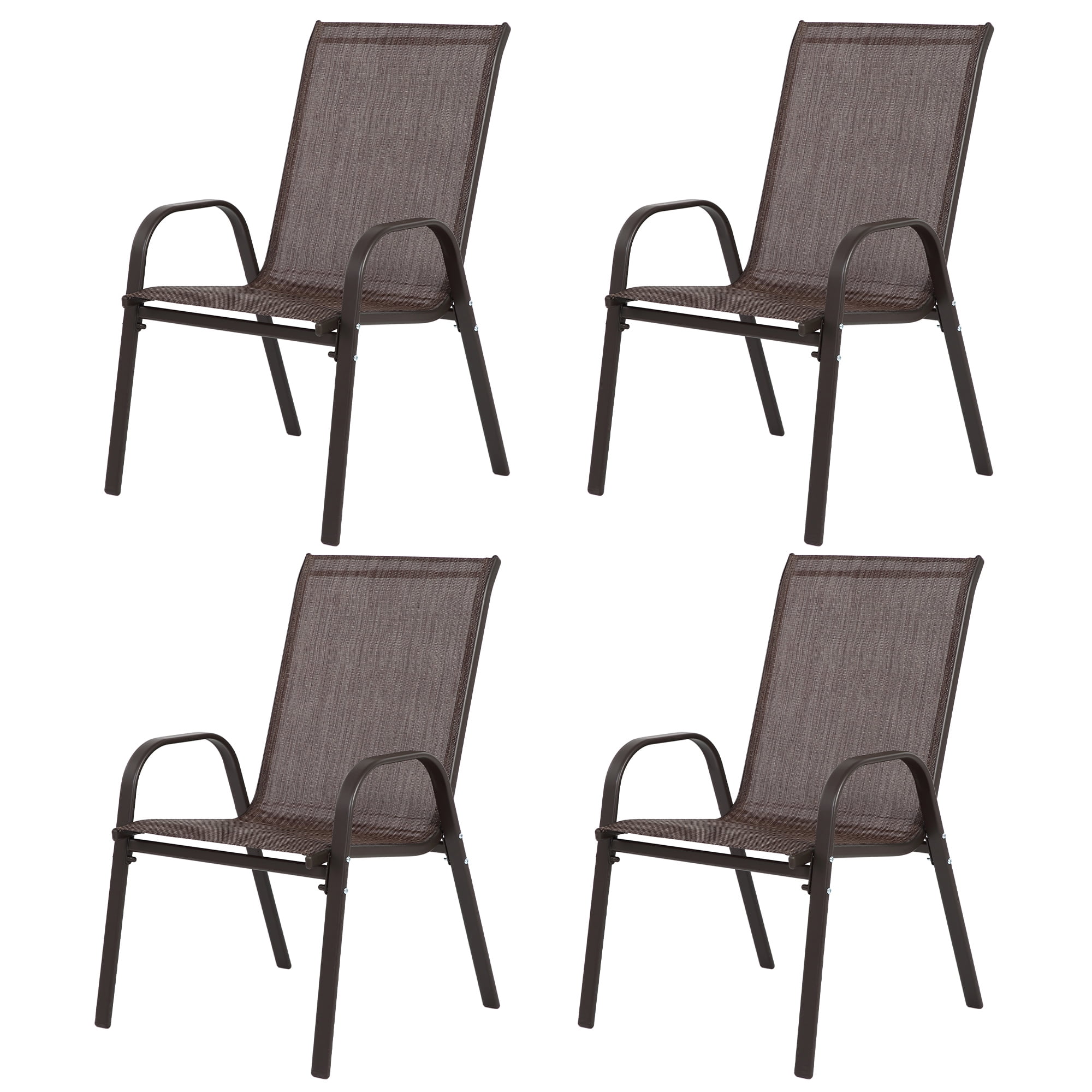 Outdoor Dining Chair Set of 4, All-Weather Patio Dining Chair with High Backrest and Metal Frame, Indoor Outdoor Chairs for Bistro, Deck, Backyard, Porch,Brown