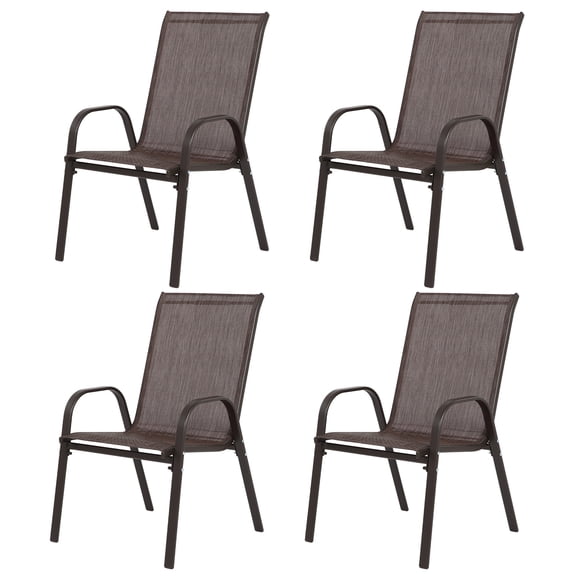 Outdoor Dining Chair Set of 4, All-Weather Patio Dining Chair with High Backrest and Metal Frame, Indoor Outdoor Chairs for Bistro, Deck, Backyard, Porch,Brown
