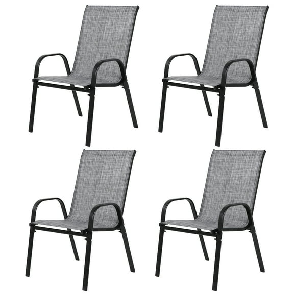 Outdoor Dining Chair Set of 4, All-Weather Patio Dining Chair with High Backrest and Metal Frame, Indoor Outdoor Chairs for Bistro, Deck, Backyard, Porch,Gray