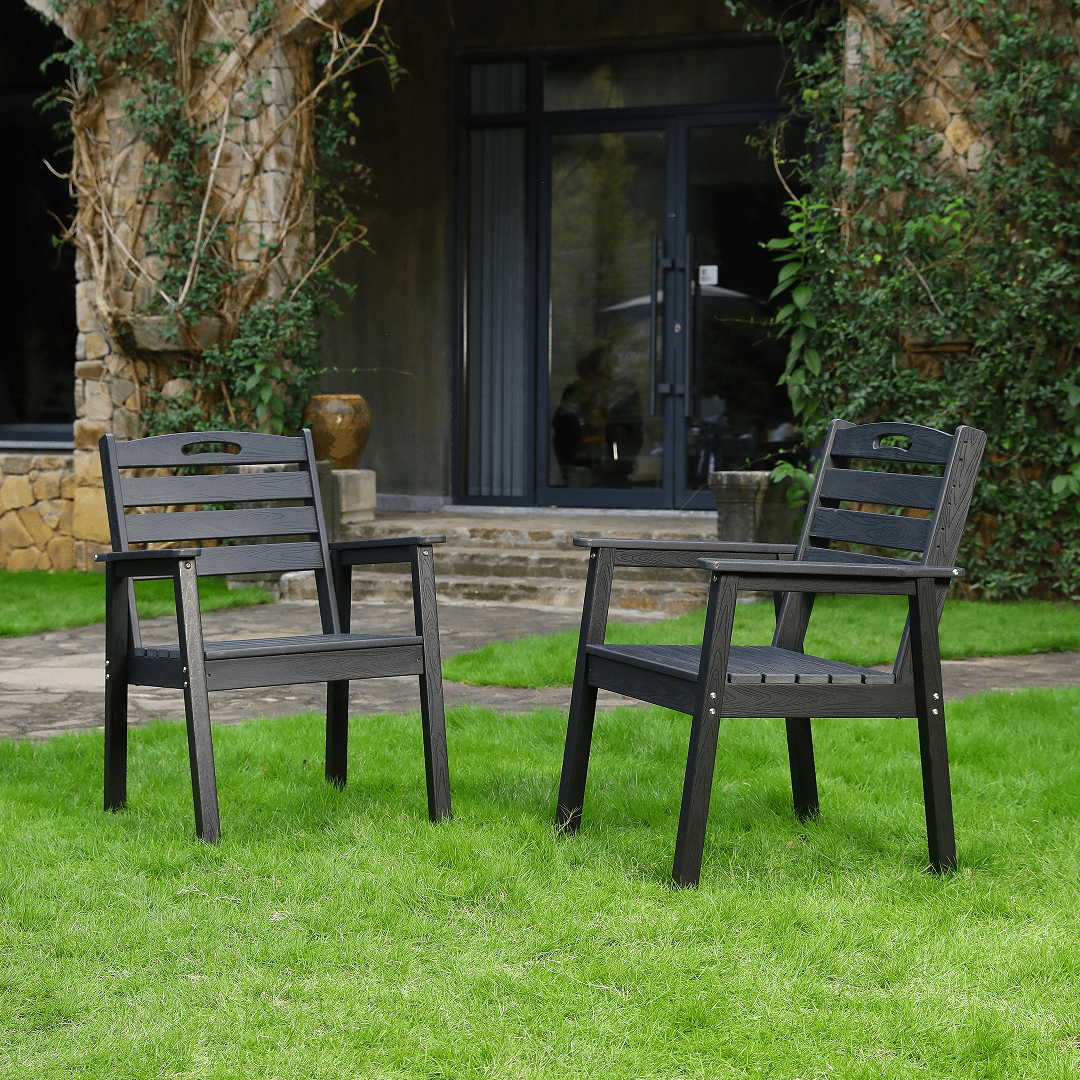 Outdoor Dining Chair, Simple Leisure Chair for Garden Deck Patio Casual Use, Black Backrest