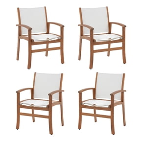 Outdoor Dining Chair with Textilene Fabric, Outdoor Acacia Wooden Chair, Ergonomic Armrests & Sturdy Wooden Frame, Set of 4, for Porch, Backyard, Garden, Indoor, White