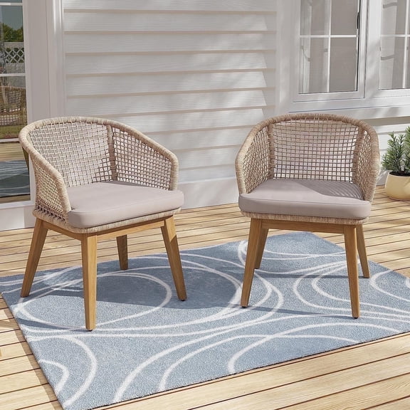 Outdoor Dining Chair, All - Weather Resistance Nylon Weaving Chair, Set of 2, with Removable Cushions, Ergonomic Design & Stable Structure, for Indoor & Outdoor Use in Kitchen, Patio, Garden, Beige