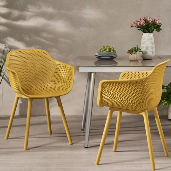Outdoor Dining Chair, Yellow Polypropylene / Perforated Diamond Pattern for Style
