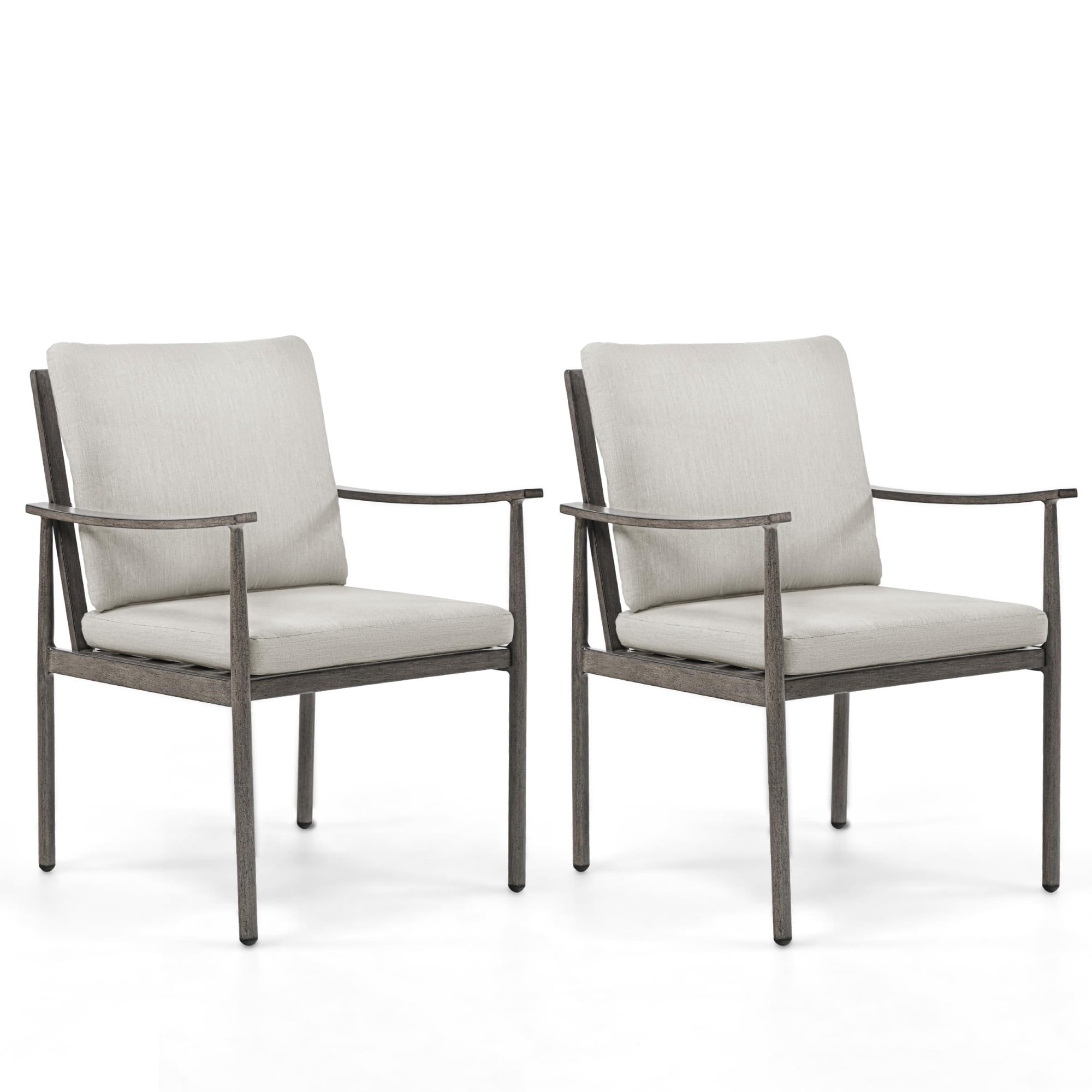 Outdoor Dining Chairs Set of 2, Aluminum Patio Chairs with Cushions, Rope Backrest Ergonomic Armrest Bistro Chairs for Porch Backyard Pool, Dark Gray/Gray