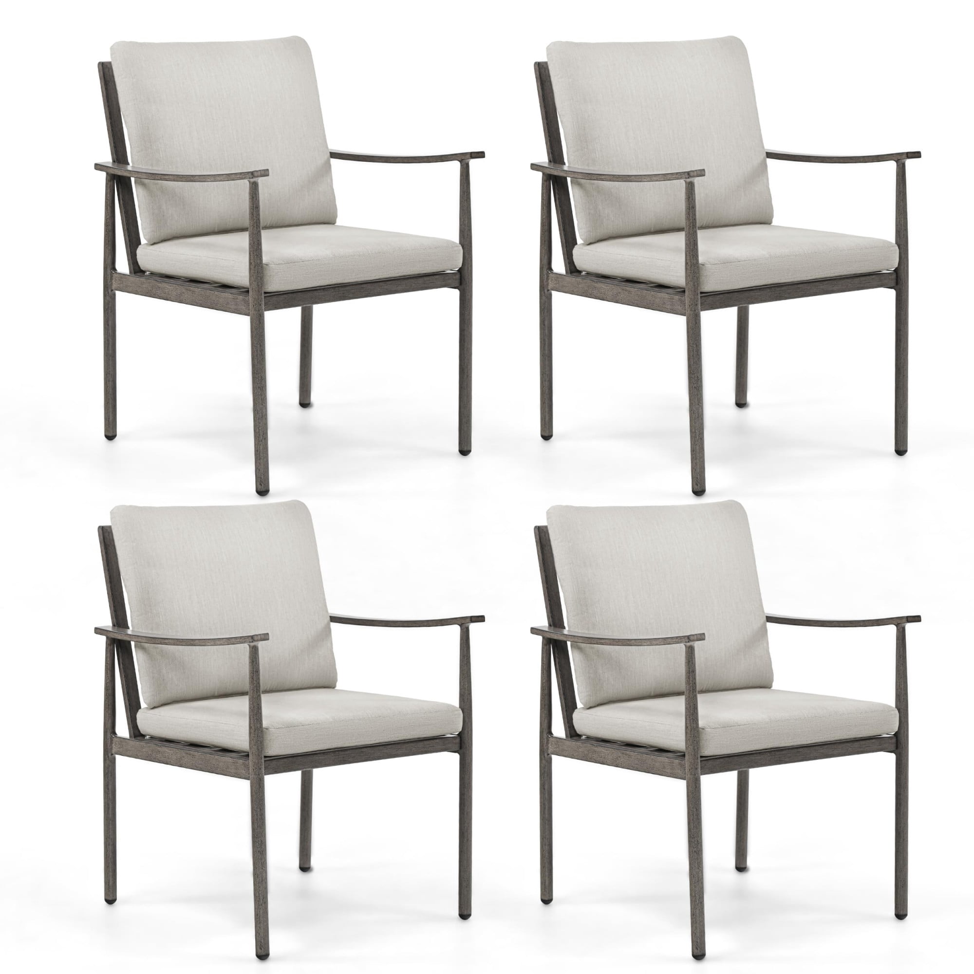 Outdoor Dining Chairs Set of 4, Aluminum Patio Chairs with Cushions, Rope Backrest Ergonomic Armrest Dining Chairs for Backyard Porch Pool, Brown/Blue