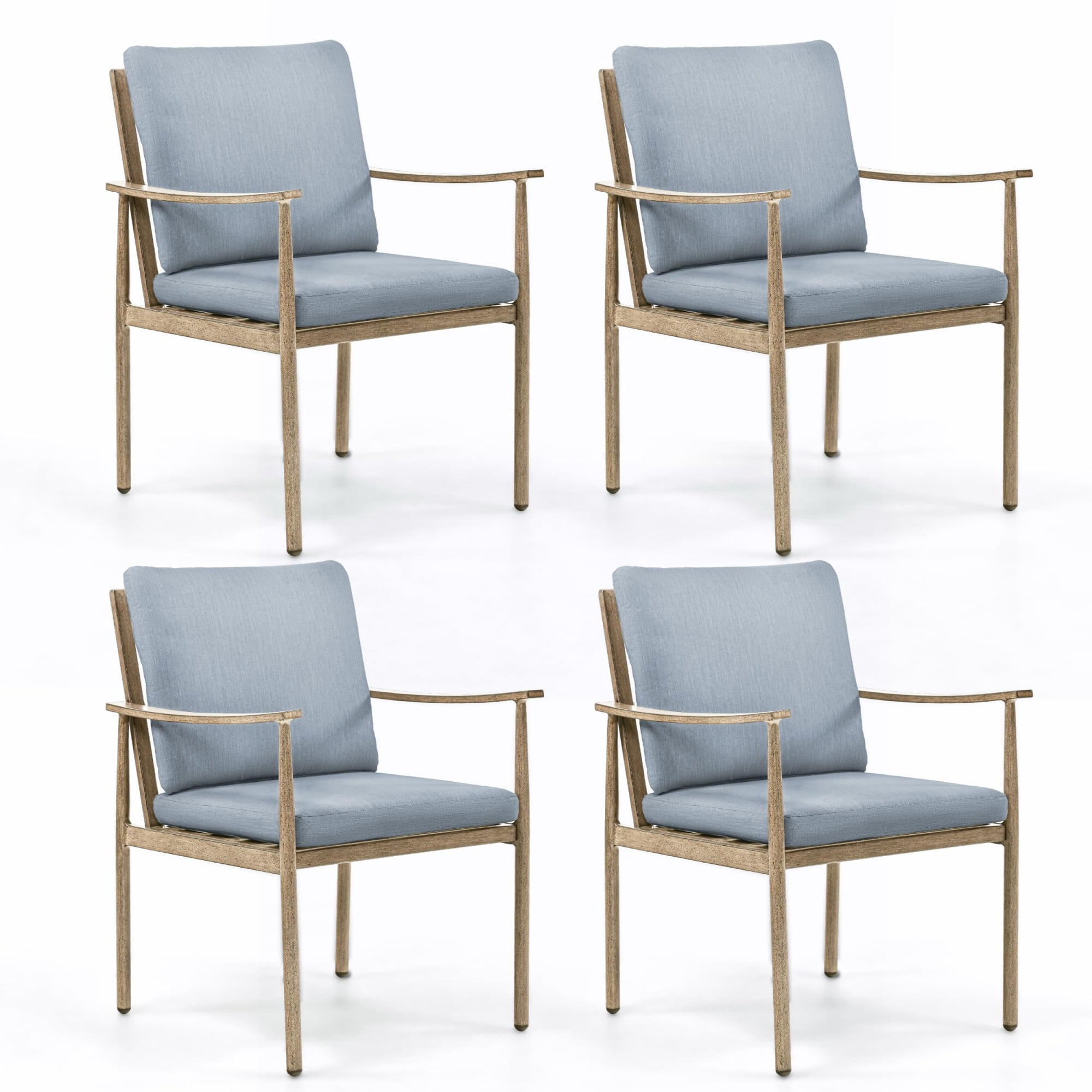 Outdoor Dining Chairs Set of 4, Aluminum Patio Chairs with Cushions, Rope Backrest Ergonomic Armrest Dining Chairs for Backyard Porch Pool, Dark Gray/Gray