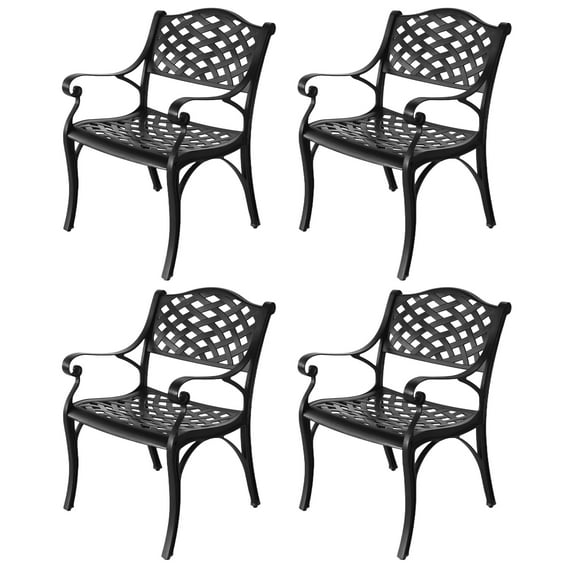 PATIO-IN 4-Piece Cast Aluminum Patio Chairs, Outdoor Dining Chairs with Arms, Weather-Resistant, Bronze for Garden Yard