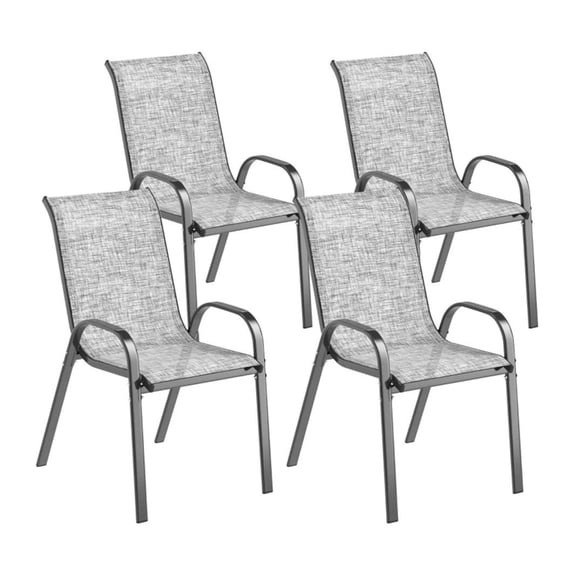 Outdoor Dining Chairs Set of 4, Mixed Gray Patio Chairs, Stackable Garden Chairs with Mesh Back, Steel Frame Terrace Furniture for Backyard, Deck, Porch