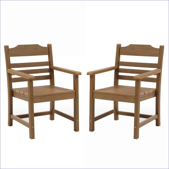 Outdoor Dining Chairs Set of 2, All-Weather HIPS for Patio Deck Pool Backyard | Light Teak | HDPE
