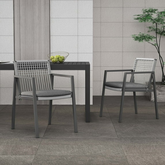 Outdoor Dining Chairs Set of 2, Aluminum Rope , Patio Balcony Chairs with Cushions