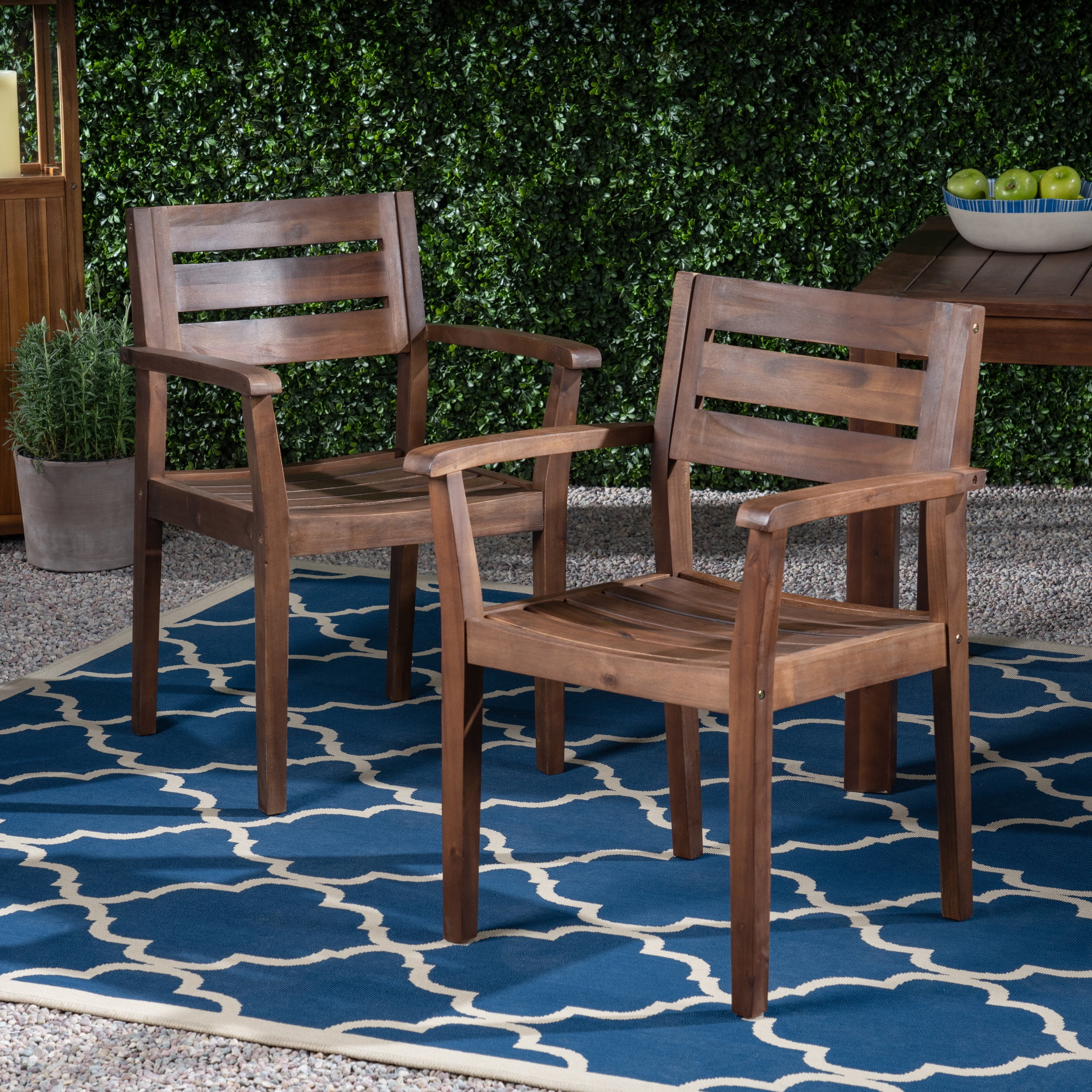 Outdoor Dining Chairs Set of 2 – Solid Acacia Wood Patio Armchairs with Slatted Seat & Back, Weather-Resistant for Backyard, Garden or Poolside