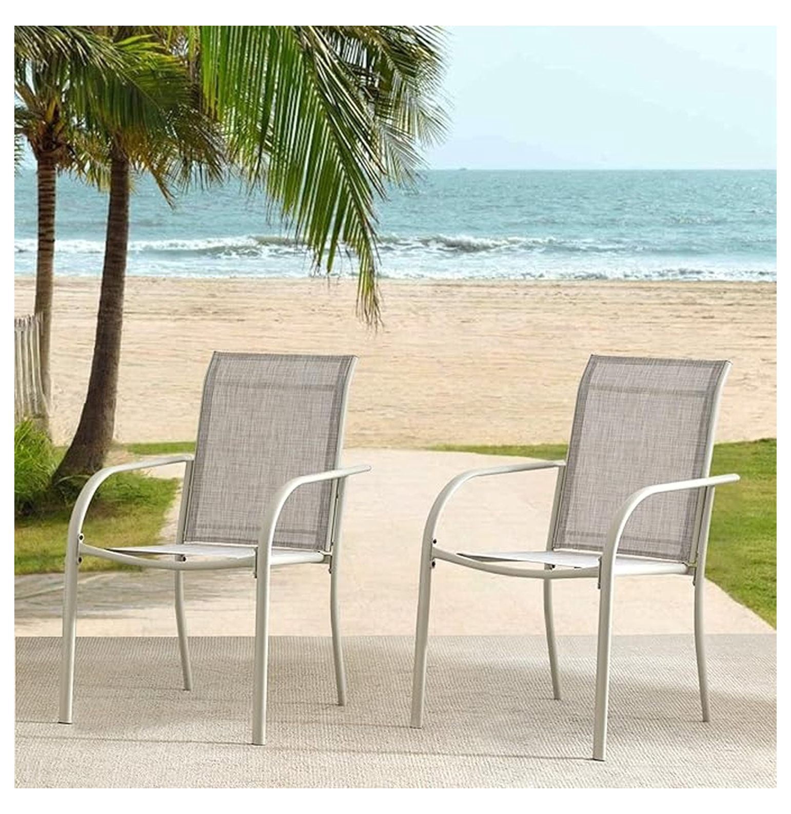 Outdoor Dining Chairs Set of 2, Stackable Patio Chairs with Textilene Fabric, Lightweight Garden Chair for Poolside, Backyard, Camping, Grey