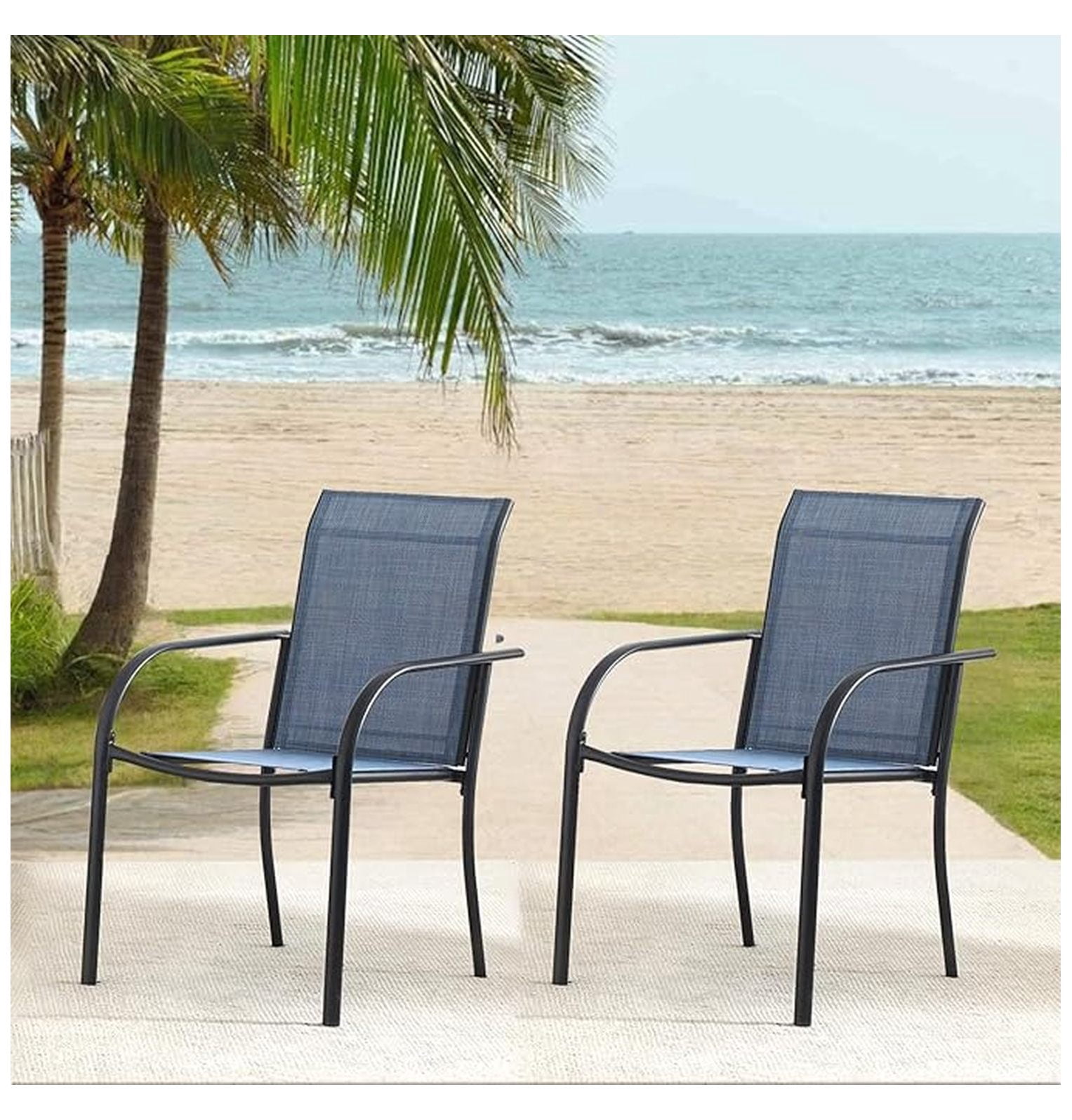 Outdoor Dining Chairs Set of 2, Stackable Patio Chairs with Textilene Fabric, Lightweight Garden Chairs for Poolside, Backyard, Camping, Light Blue