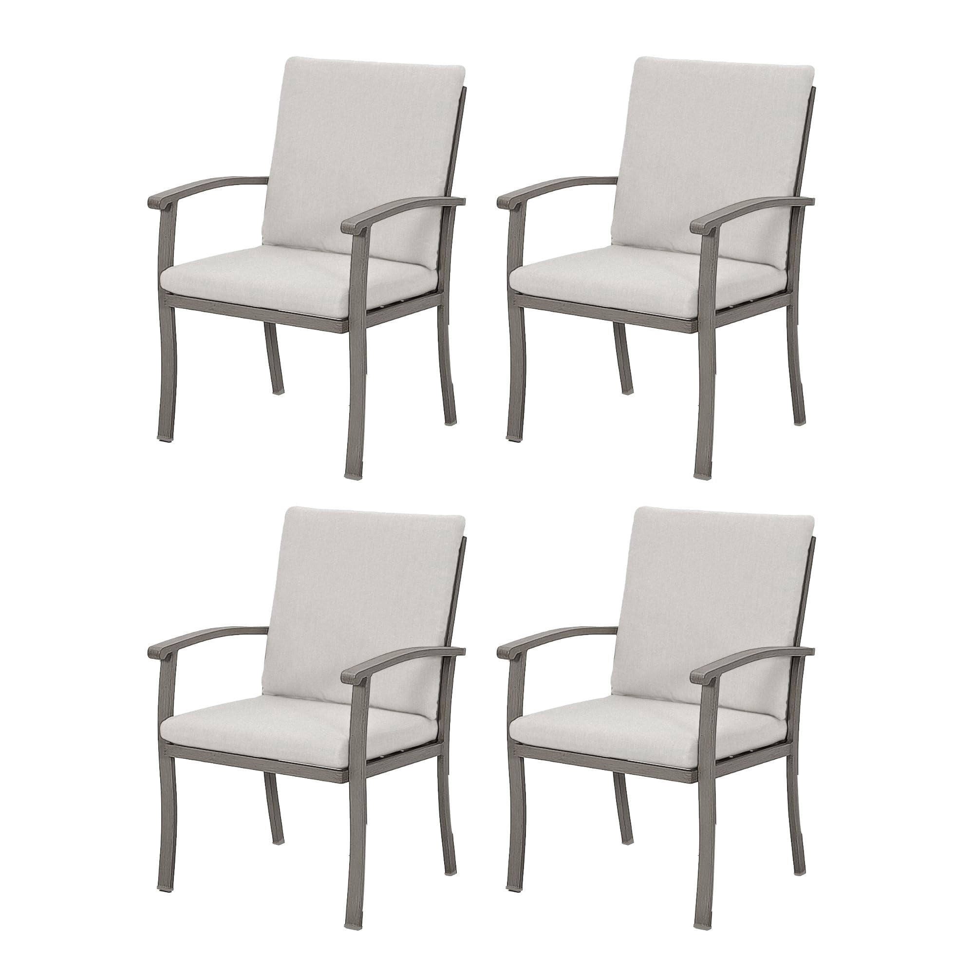 Outdoor Dining Chairs Set of 4, Patio Dining Chairs with Curved Armrest & Aluminum Frame, Removable Cushions for Patio, Deck, Yard, Porch, Grey