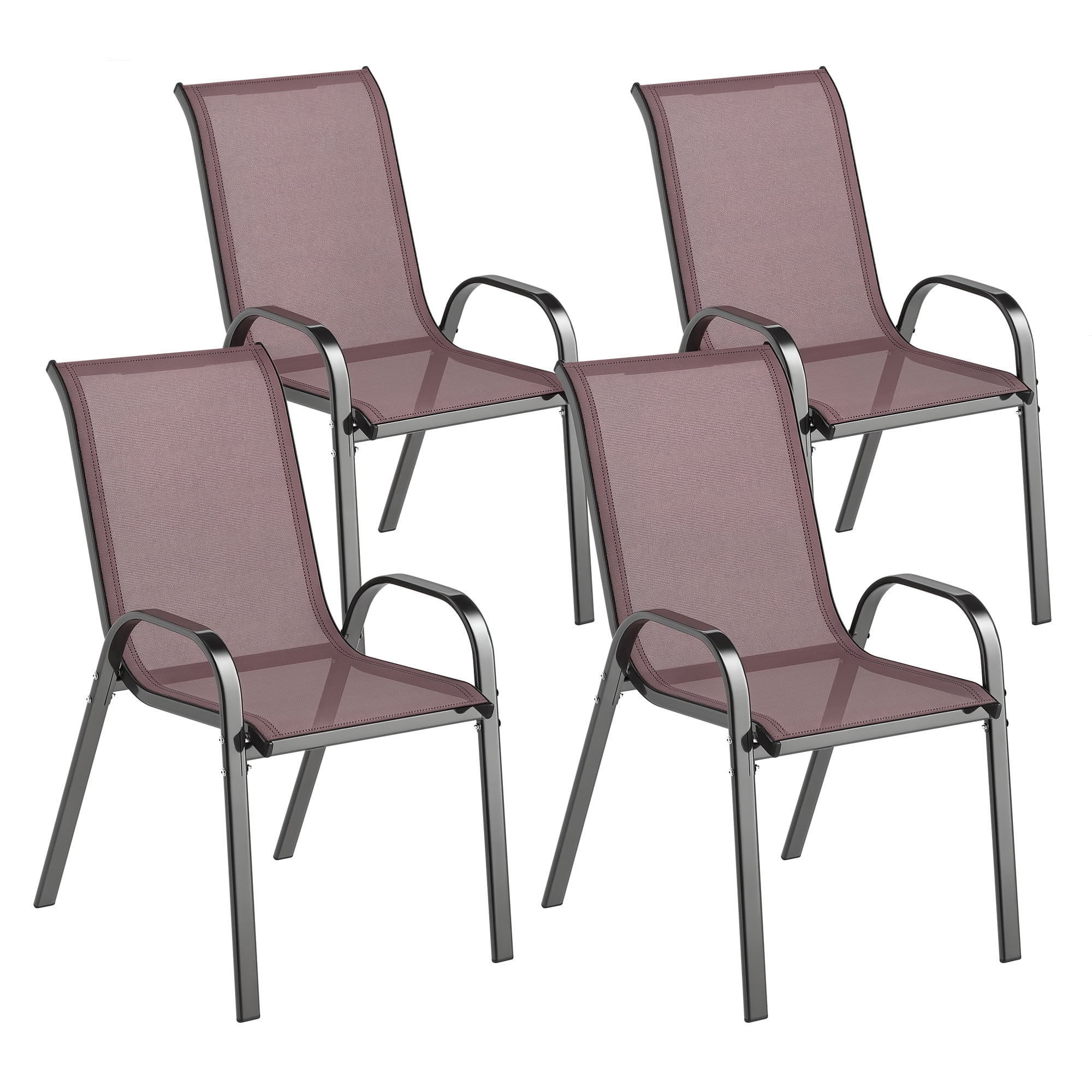 Outdoor Dining Chairs Set of 4, Stackable Outdoor Patio Chairs with High Back, Breathable Mesh Seat for Garden Lawn Backyard, Brown