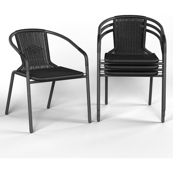 Outdoor Dining Chairs Set of 4, Stackable Patio Chairs, Rattan Wicker Patio Chairs Set of 4, Bistro, Garden, Yard, Porch, Black