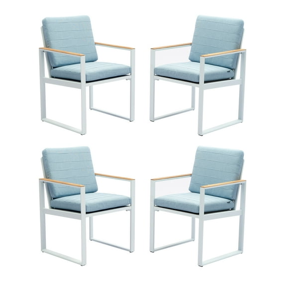 Outdoor Dining Chairs Set of 4 with Teak Armrest 4 Pieces Chair Aluminum Outdoor Furniture,White