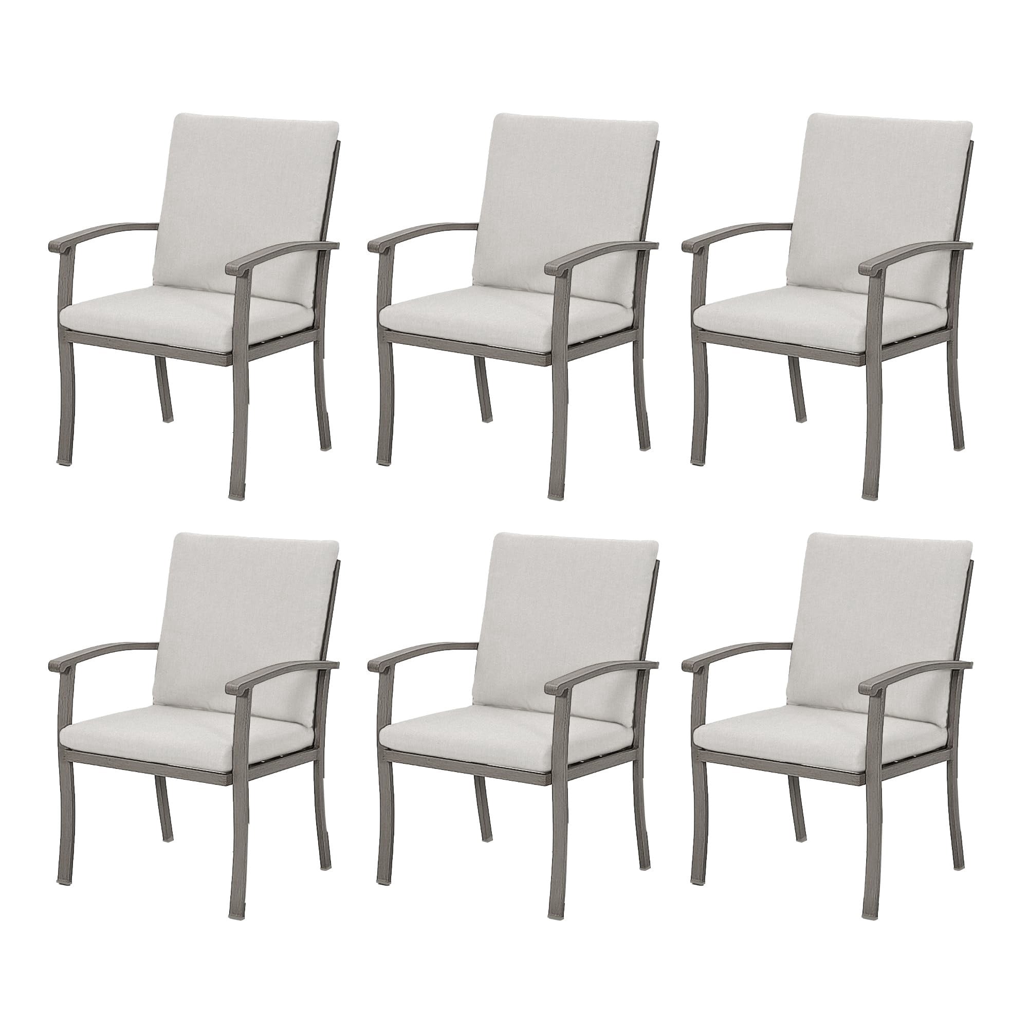 Outdoor Dining Chairs Set of 6, Aluminum Patio Chairs with Cushions, Rope Backrest Ergonomic Armrest Dining Chairs for Backyard Garden Pool, Gray