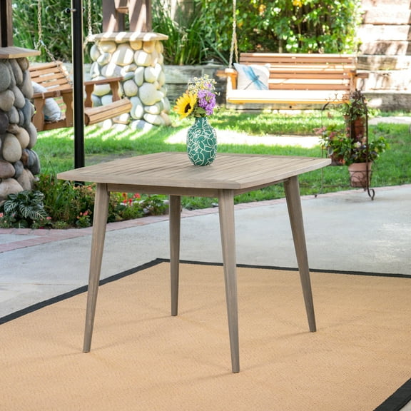 Outdoor Dining In Comfort - Square Wood Table With Gray Finish & Straight Legs For A Beautiful Backyard