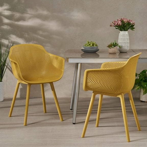 Outdoor Dining Lotus Chair - Yellow Polypropylene With Proof Frames And Stylish Patterns Rust-