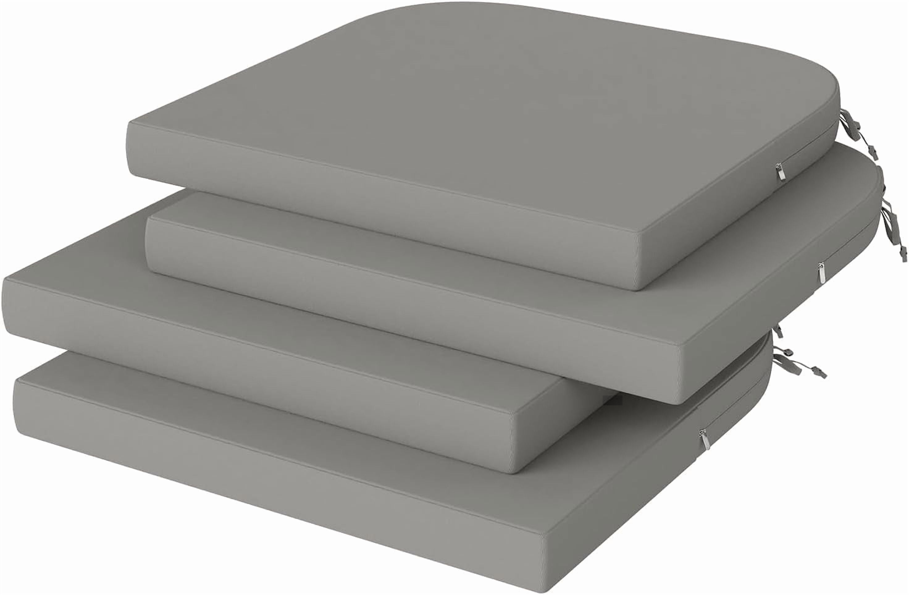 Outdoor Dining Seat Cushions Set of 4 Waterproof Outdoor Seat Cushions with Ties for Patio Yard Garden Dining Kitchen Chair Pad Replacement,Round Corner,17"x16"x2",Grey